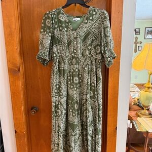 Polagram Olive Paisley Midi Dress